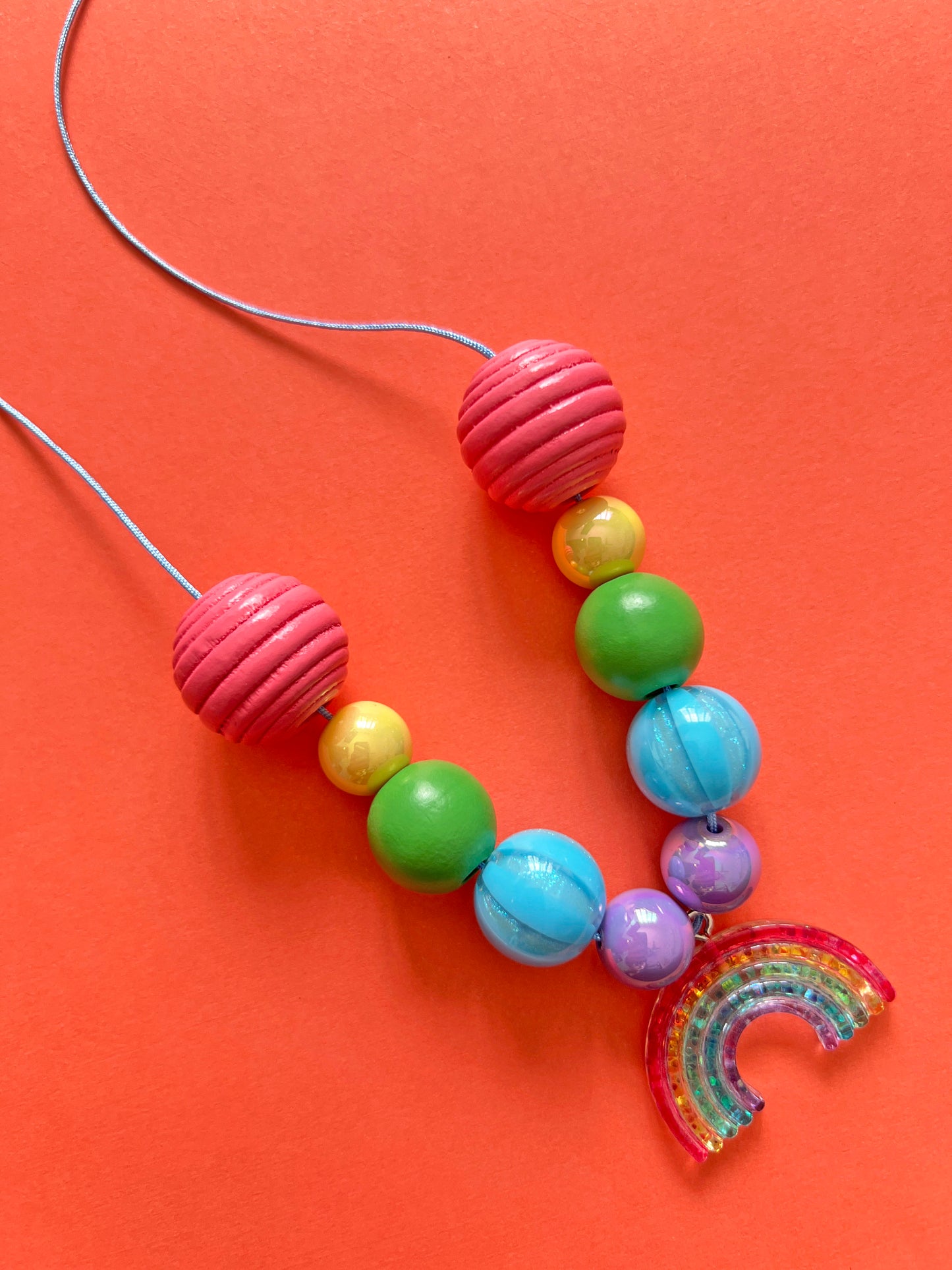 Girls Cute Rainbow Charm Beaded Necklace