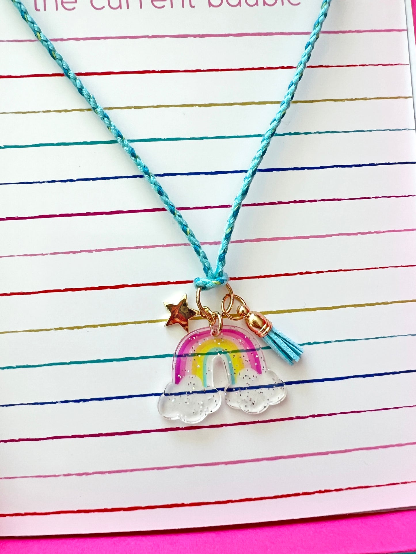 Glitter Rainbow Charm Braided Necklace