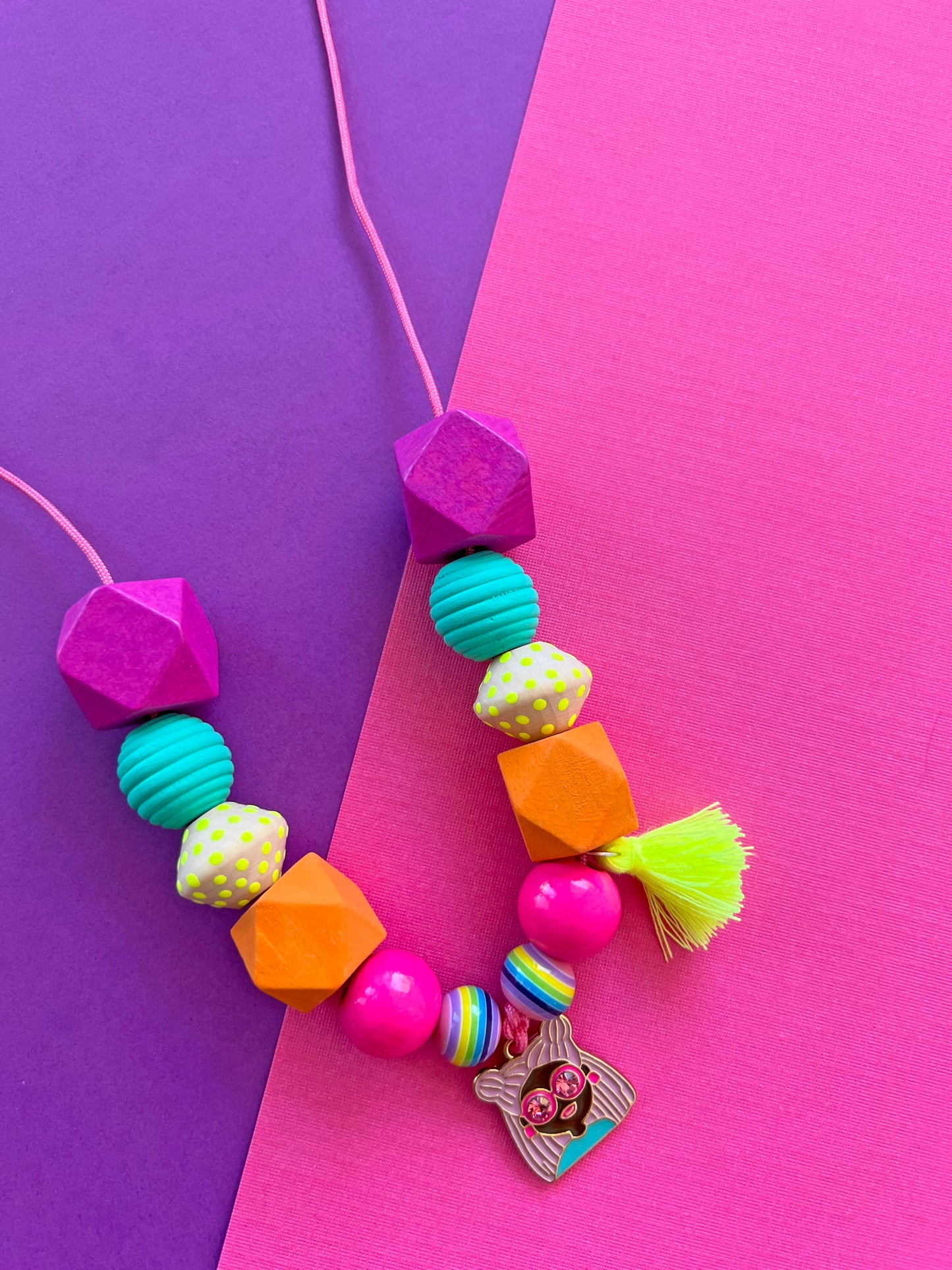 Colorful Beaded Rainbow Girl Charm Necklace
