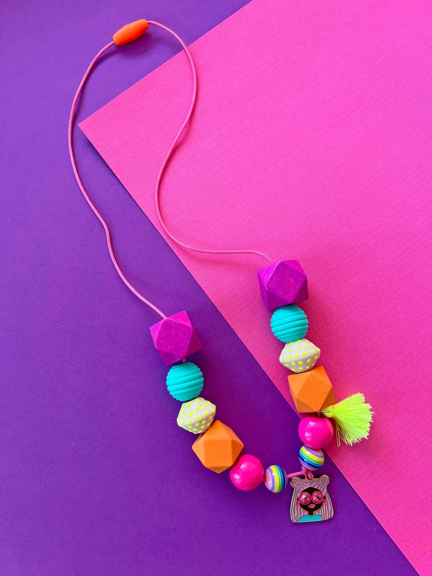 Colorful Beaded Rainbow Girl Charm Necklace