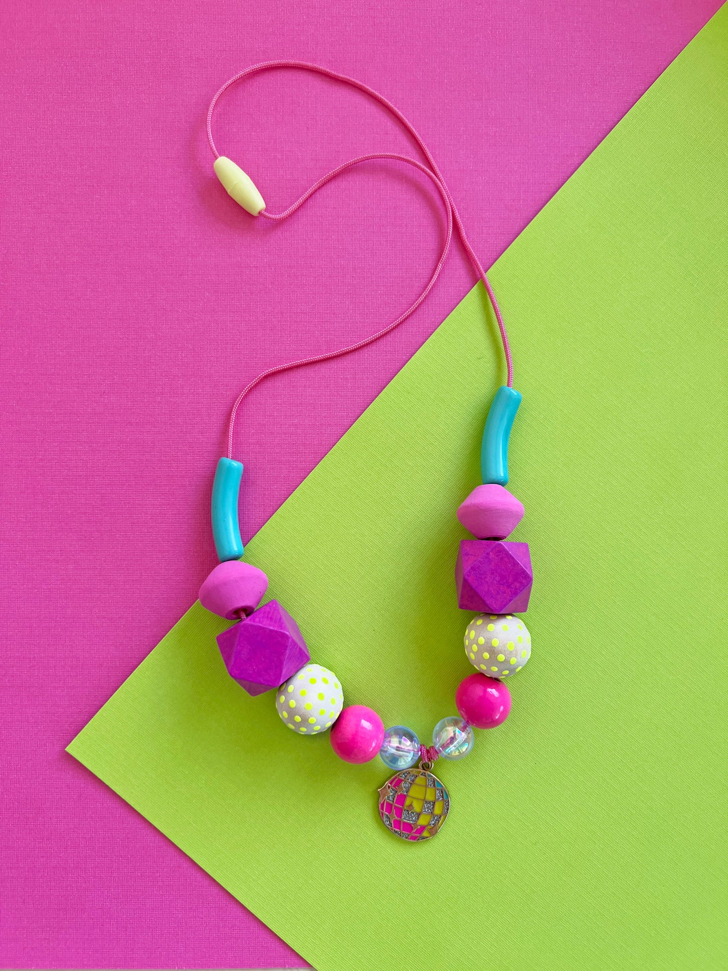 Girls Colorful Disco Mirrorball Necklace