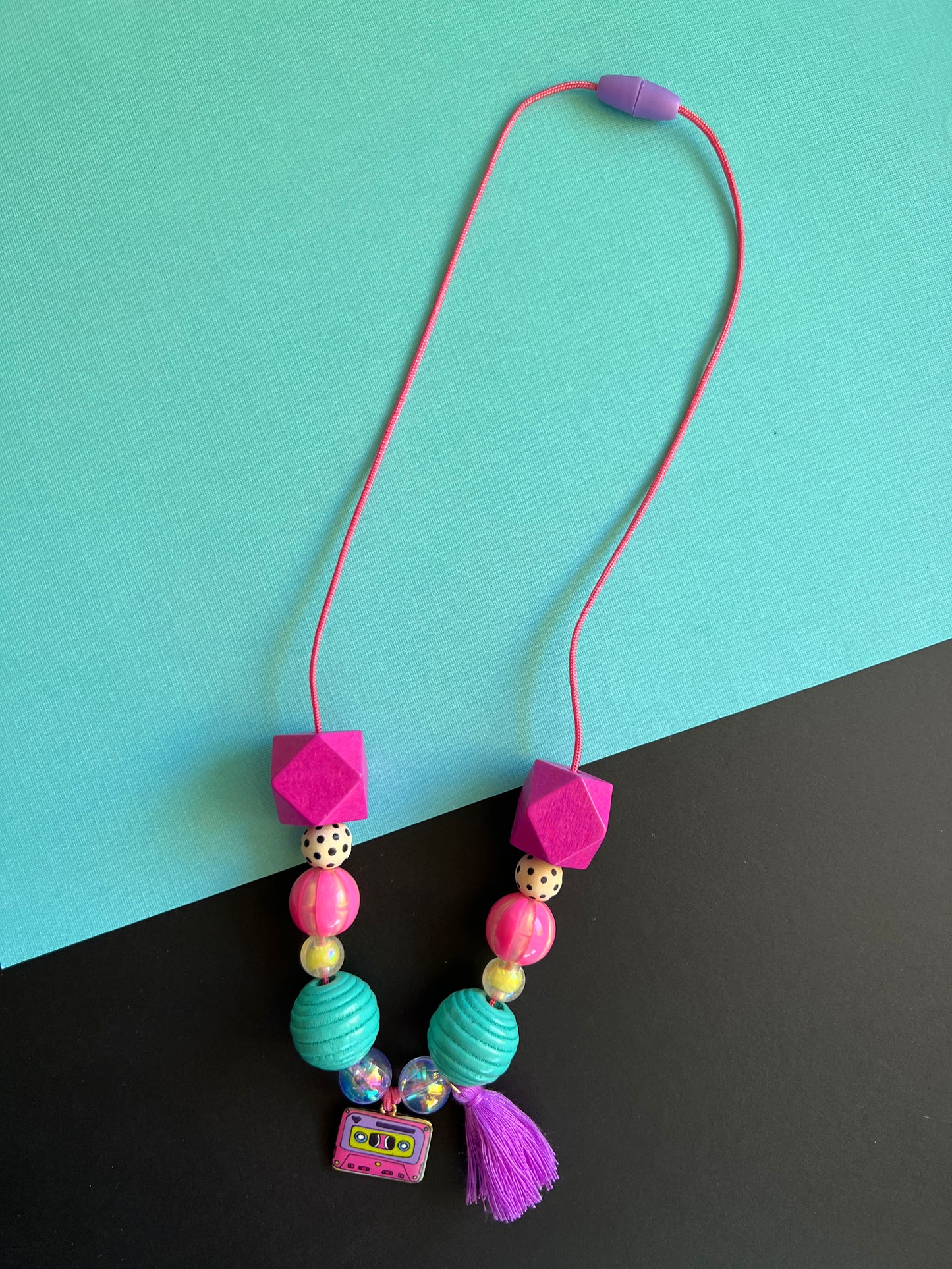 Cassette Tape Colorful Beaded Necklace