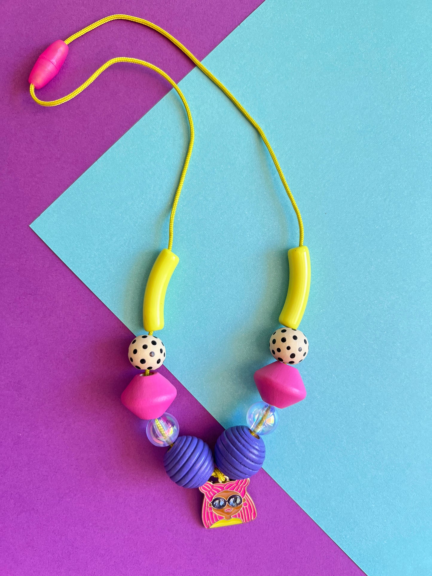 Girls Colorful Beaded Charm Necklace