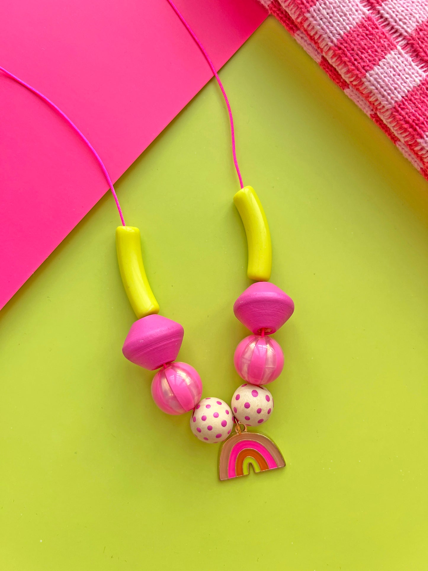 Girls Pink Rainbow Charm Beaded Necklace