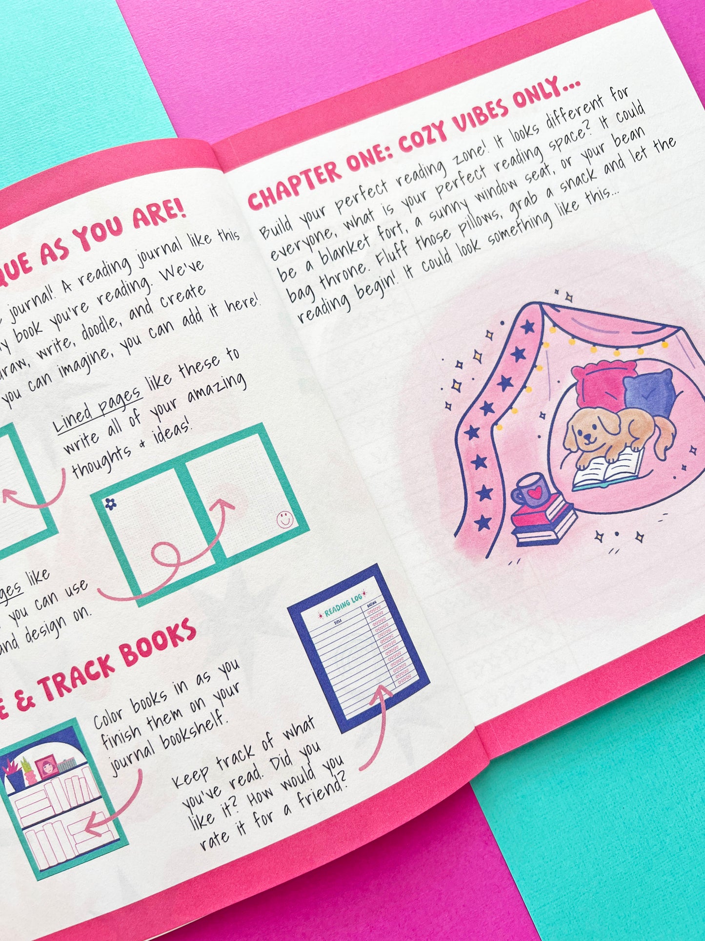 Creative guided activity page from the Books Over Boys kids reading journal, featuring reading prompts and cozy illustration ideas. Inspires deeper engagement with books and builds reading comprehension in a fun, imaginative way.