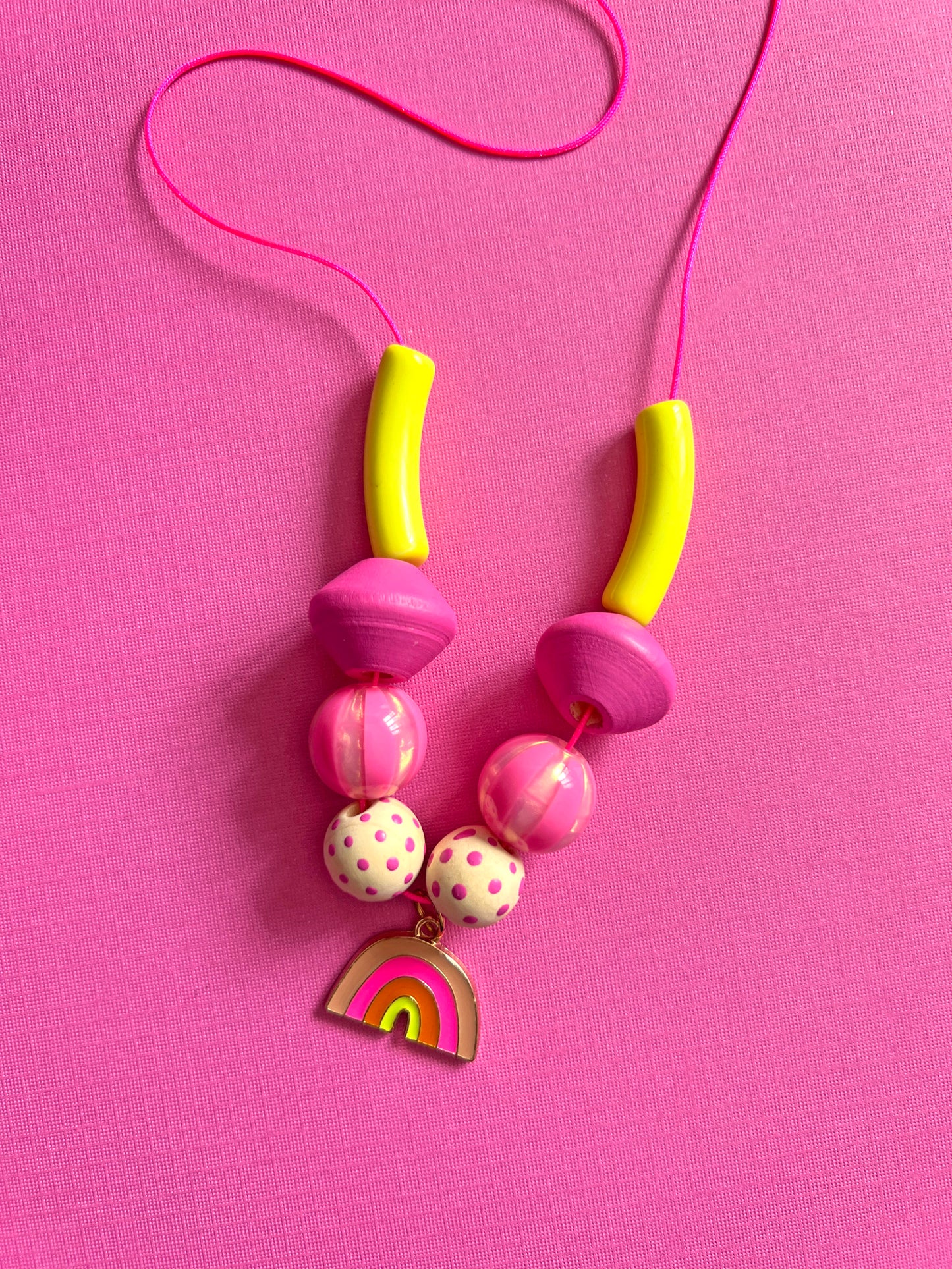 Girls Pink Rainbow Charm Beaded Necklace