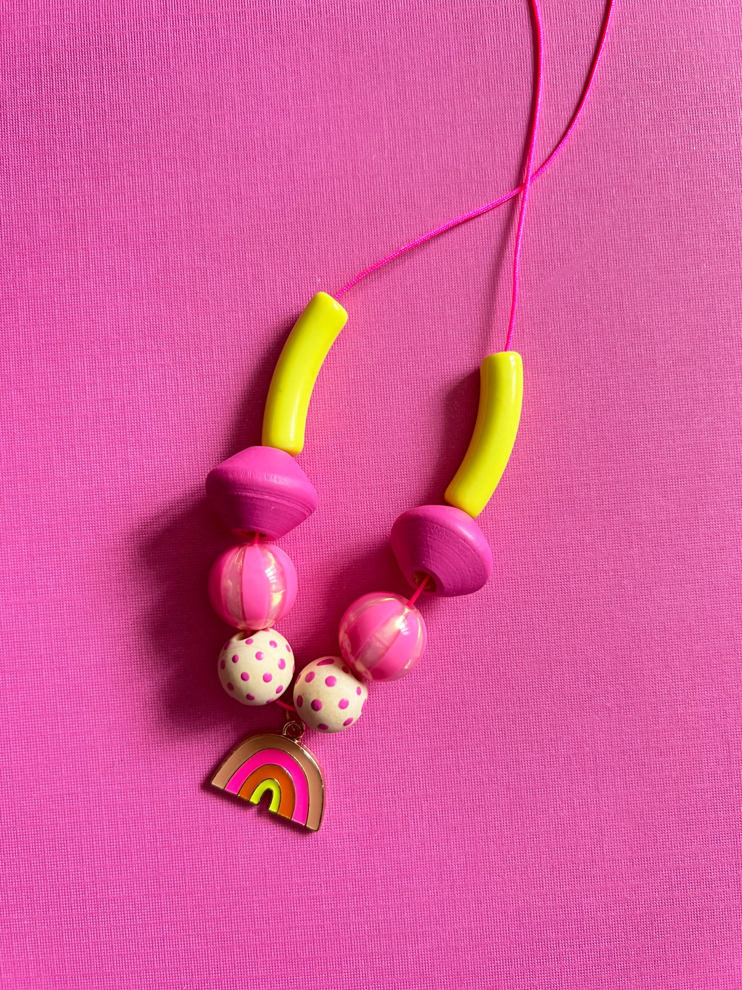 Girls Pink Rainbow Charm Beaded Necklace