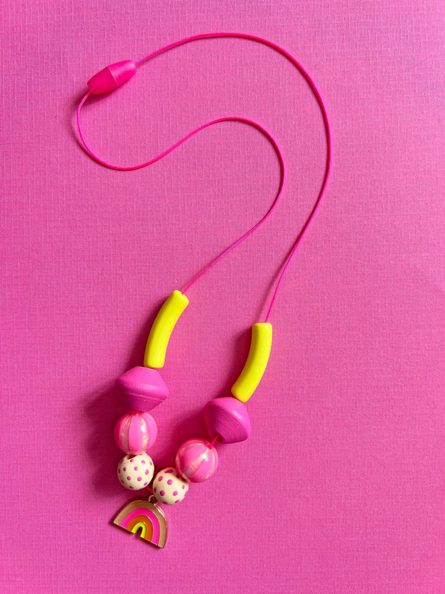 Girls Pink Rainbow Charm Beaded Necklace