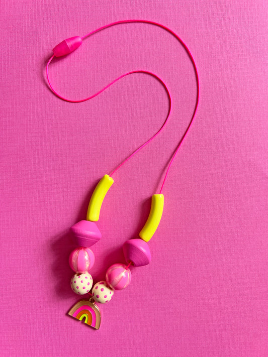 Girls Pink Rainbow Charm Beaded Necklace