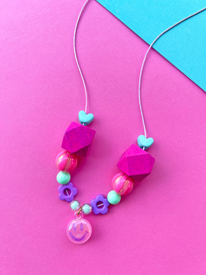 Girls Cute Smiley Charm Beaded Necklace