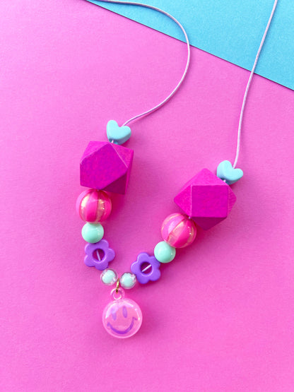 Girls Cute Smiley Charm Beaded Necklace