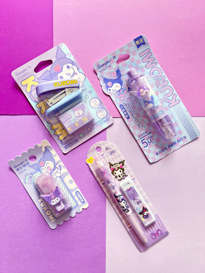 Sanrio Stationery Essentials Set: Mini Stapler, Mechanical Pencil, Glue Pen & Push-Up Eraser