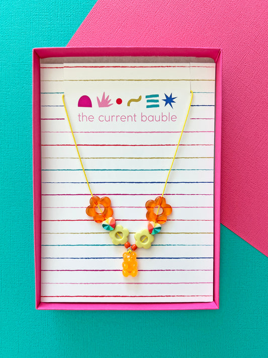 Girls Colorful Beaded Gummy Bear Necklace