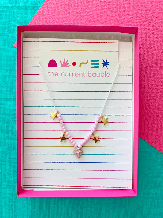 Girls Dainty Bauble Charm Beaded Necklace