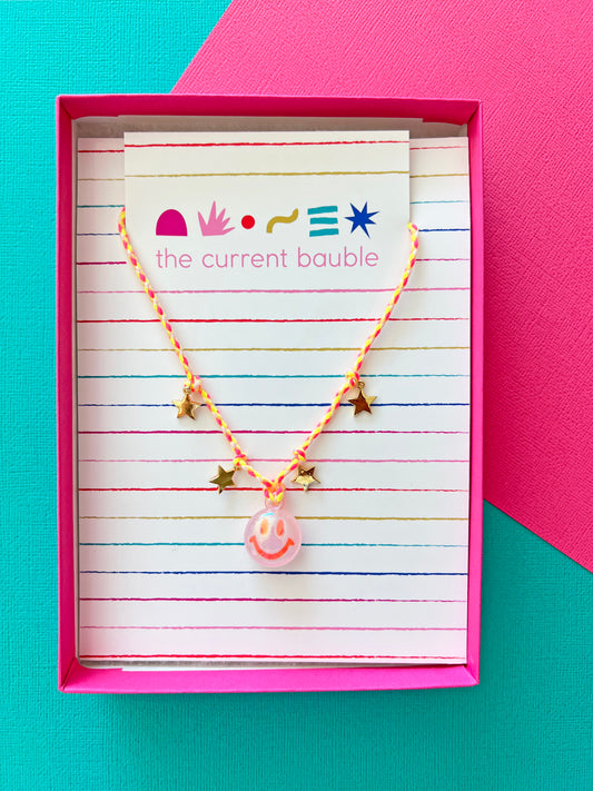 Colorful Smiley Face & Star Charm Braided Necklace