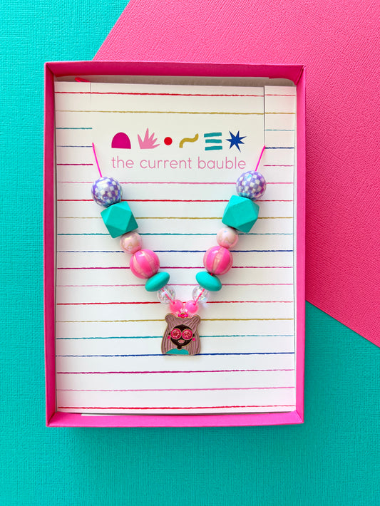 Colorful Checkered Cool Girl Beaded Charm Necklace