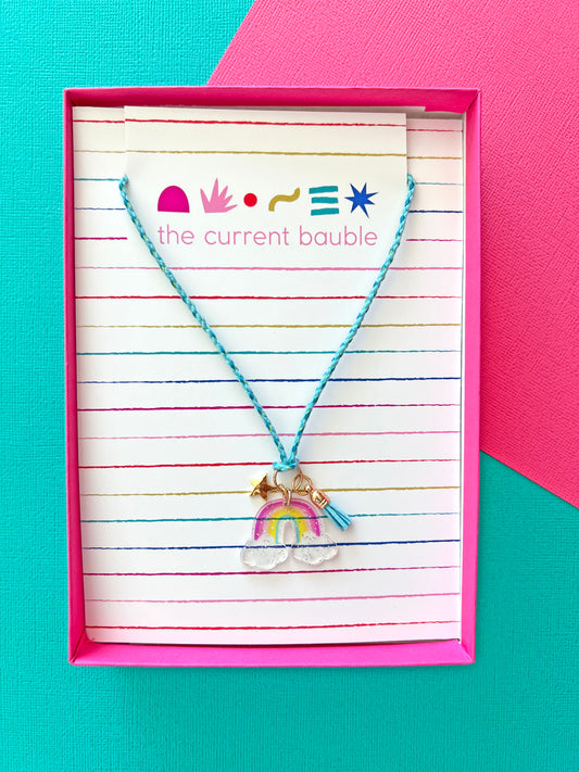 Glitter Rainbow Charm Braided Necklace