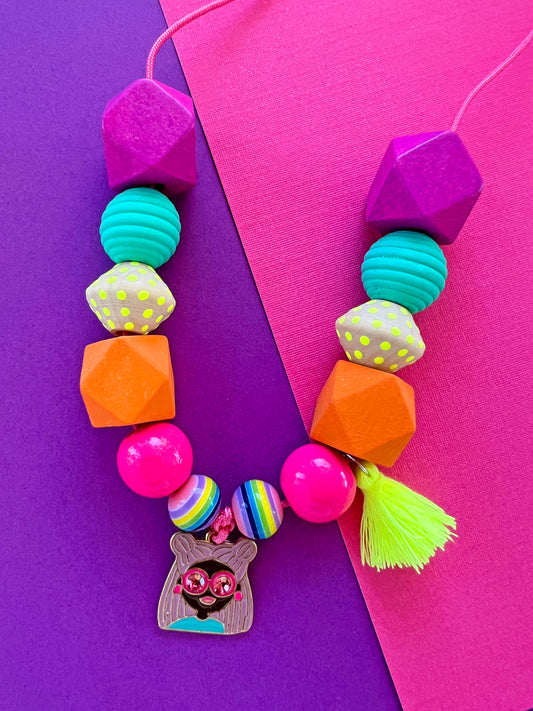 Colorful Beaded Rainbow Girl Charm Necklace