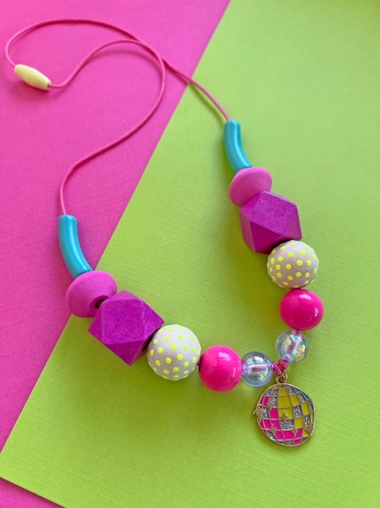 Girls Colorful Disco Mirrorball Necklace