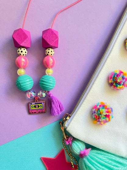 Cassette Tape Colorful Beaded Necklace