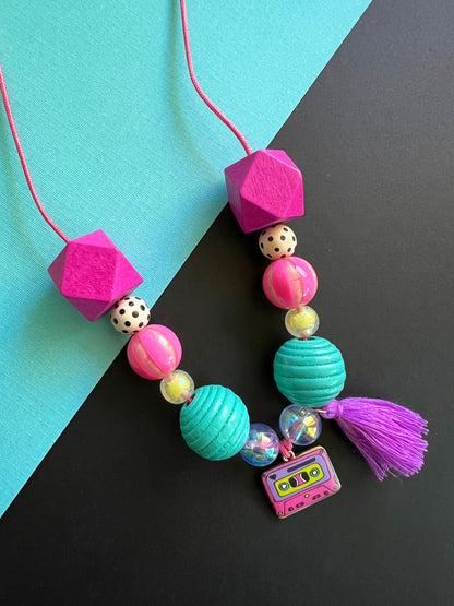 Cassette Tape Colorful Beaded Necklace