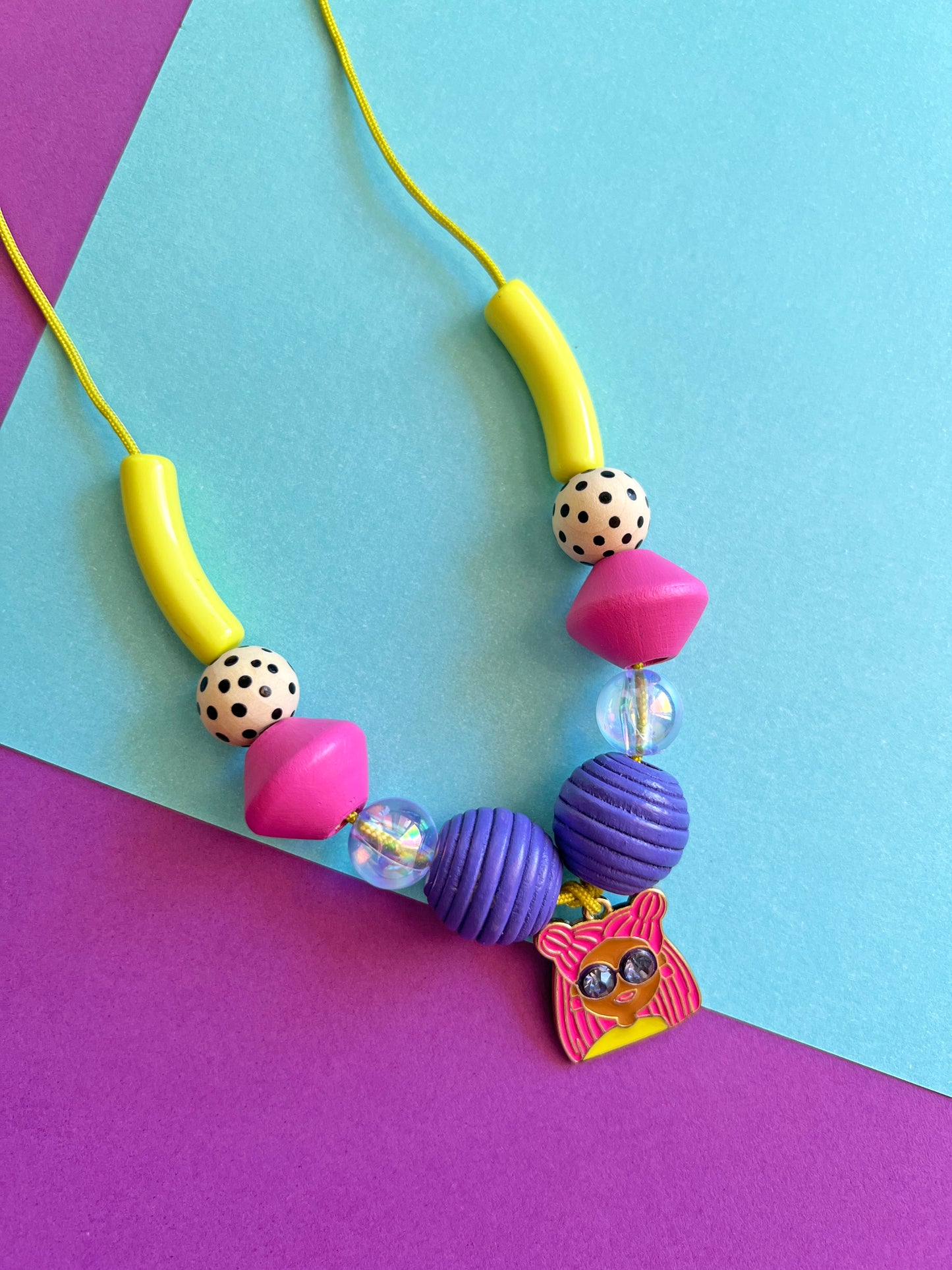Girls Colorful Beaded Charm Necklace