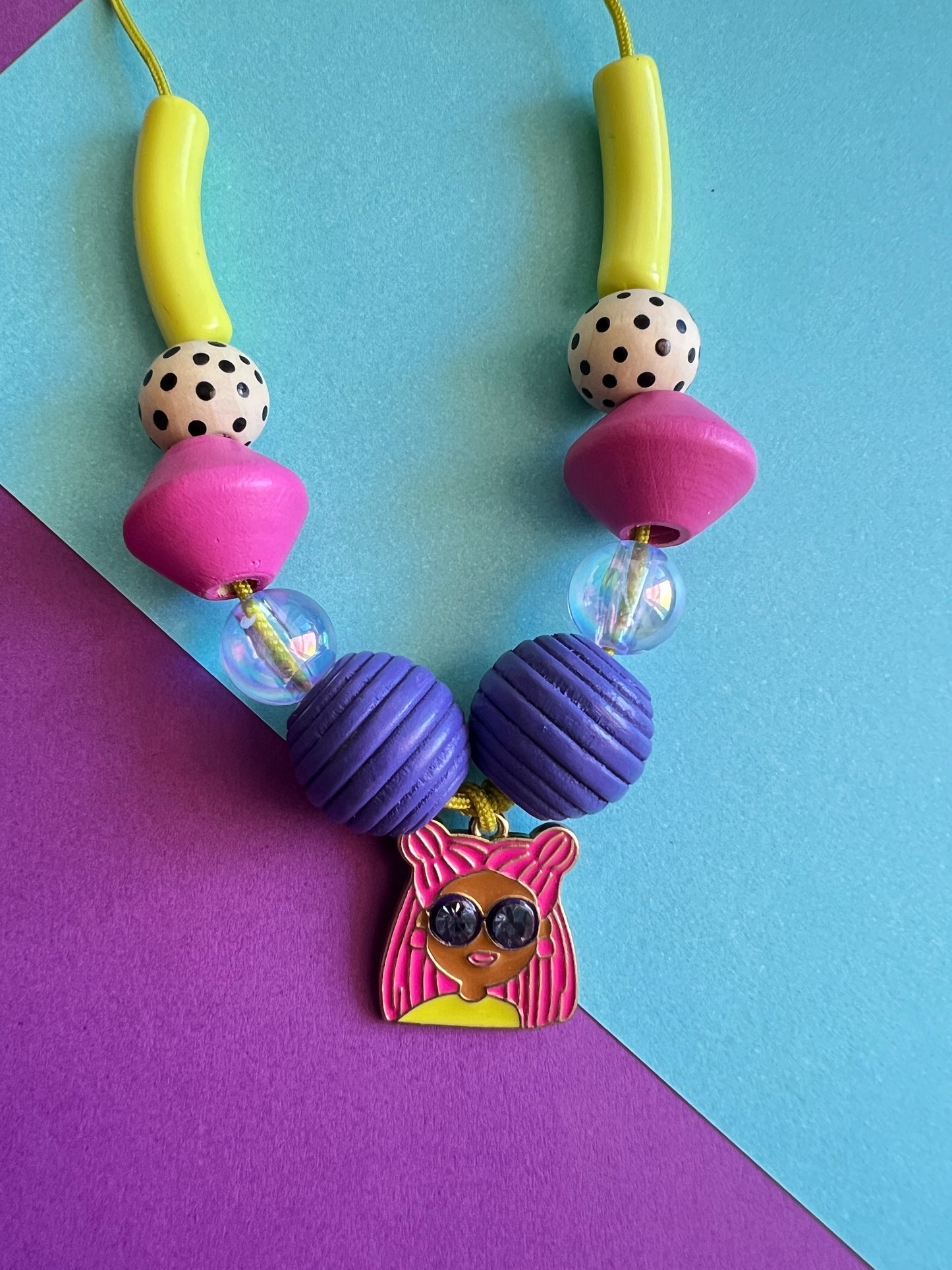 Girls Colorful Beaded Charm Necklace