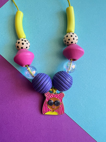 Girls Colorful Beaded Charm Necklace