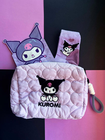 Kuromi Self Care Bundle: Cosmetic Bag, Skincare Face Mask & Socks