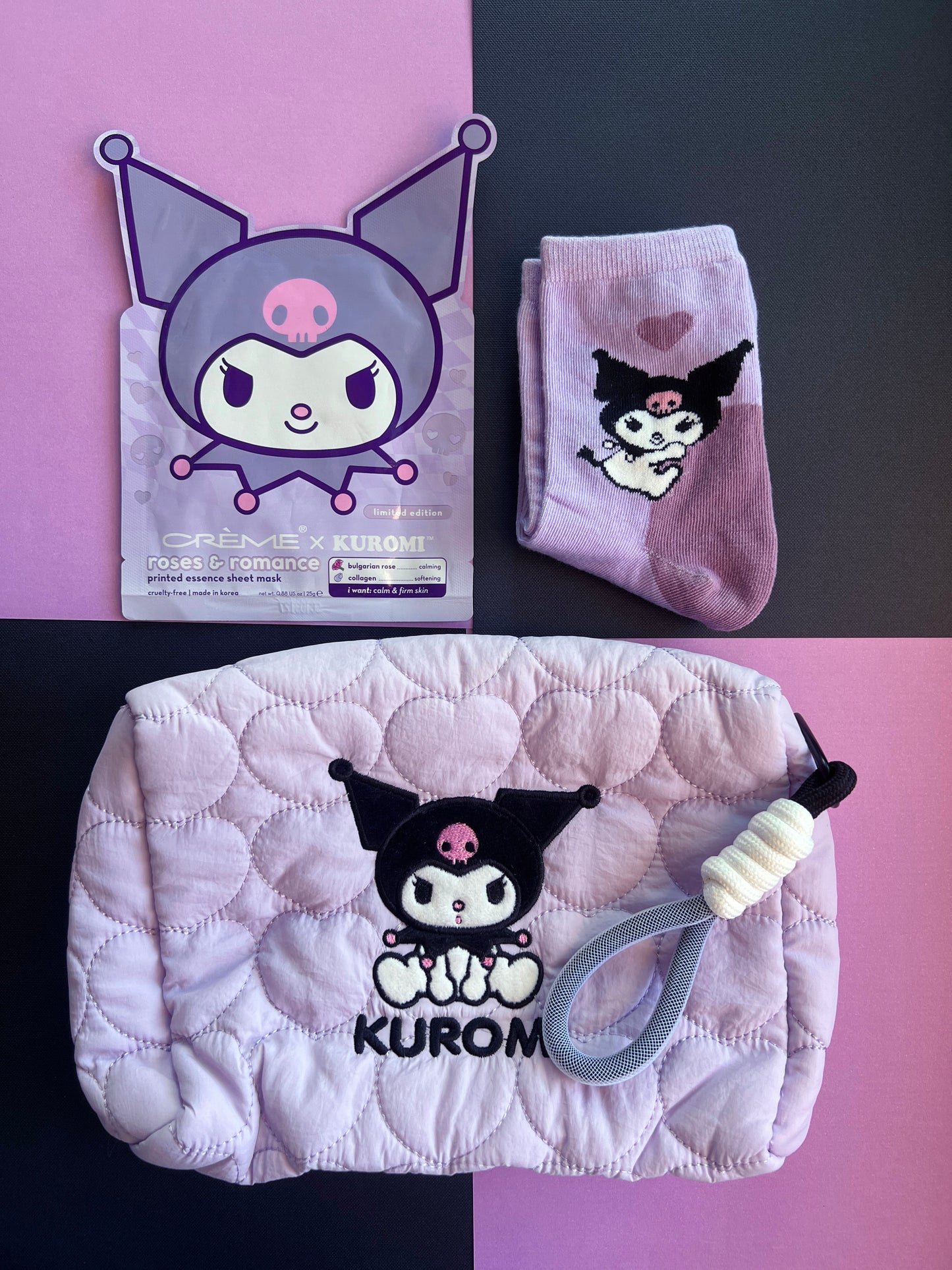 Kuromi Self Care Bundle: Cosmetic Bag, Skincare Face Mask & Socks