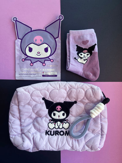 Kuromi Self Care Bundle: Cosmetic Bag, Skincare Face Mask & Socks