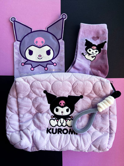 Kuromi Self Care Bundle: Cosmetic Bag, Skincare Face Mask & Socks