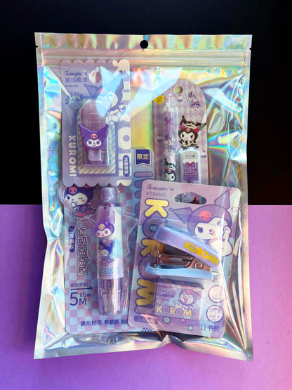 Sanrio Stationery Essentials Set: Mini Stapler, Mechanical Pencil, Glue Pen & Push-Up Eraser