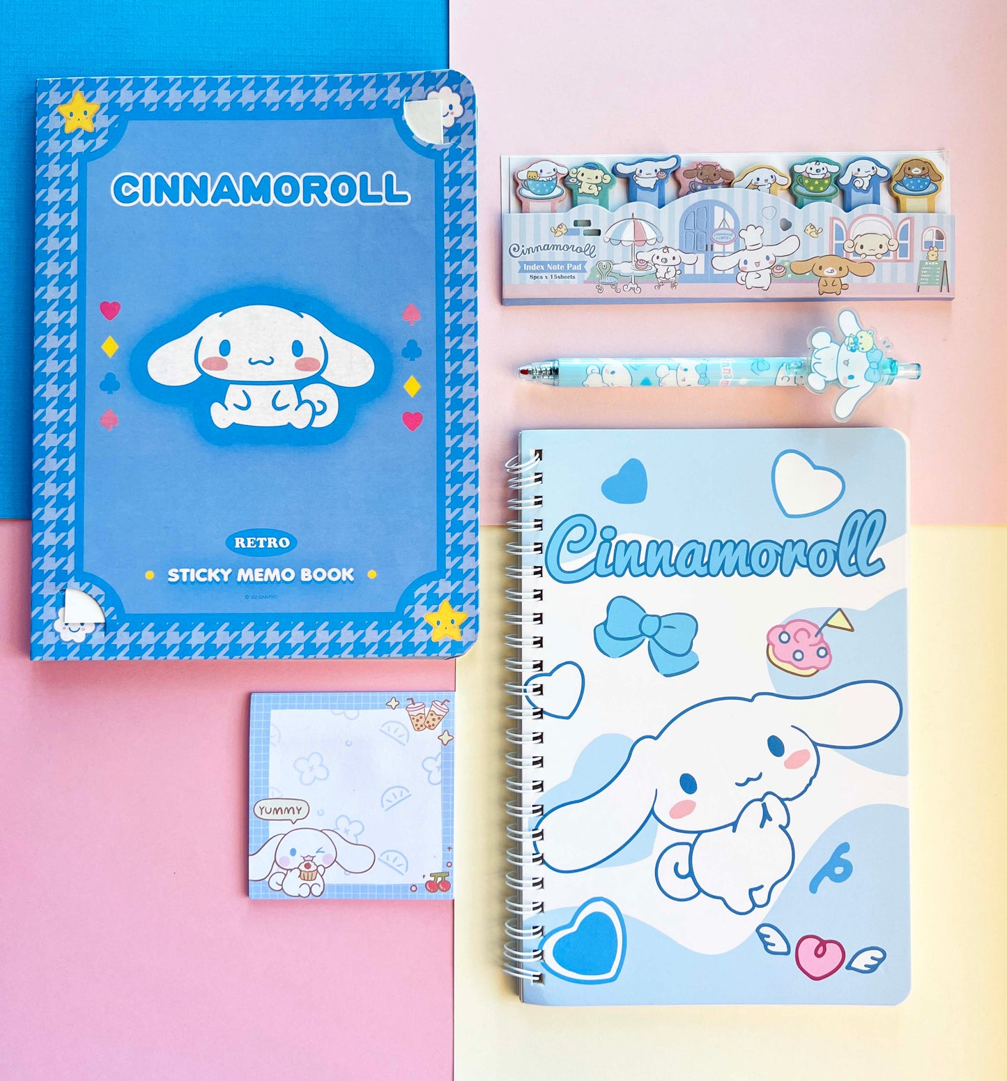 Sanrio Stationery Paper Goods Bundle: Stationery Paper & Sticky Notes Set, Set of Page Flags, Pen, Coil Bound Lined Journal & Sticky Note Memo Pad