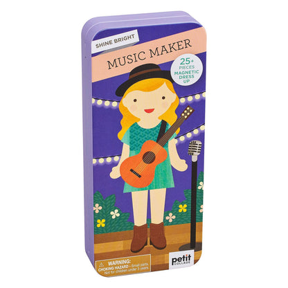 Angled view of the Music Maker magnetic play set collectible storage tin for travel-friendly screen-free fun.